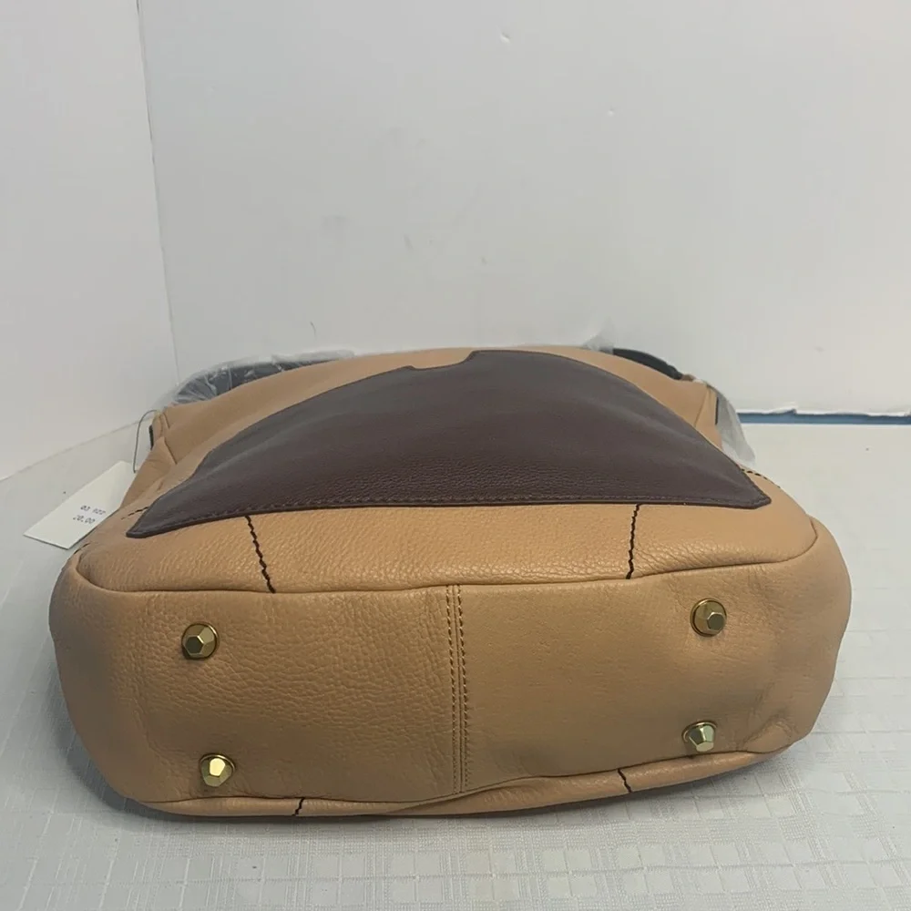 NWT orYANY Adele Colorblock Beige Brown Leather Hobo Bag